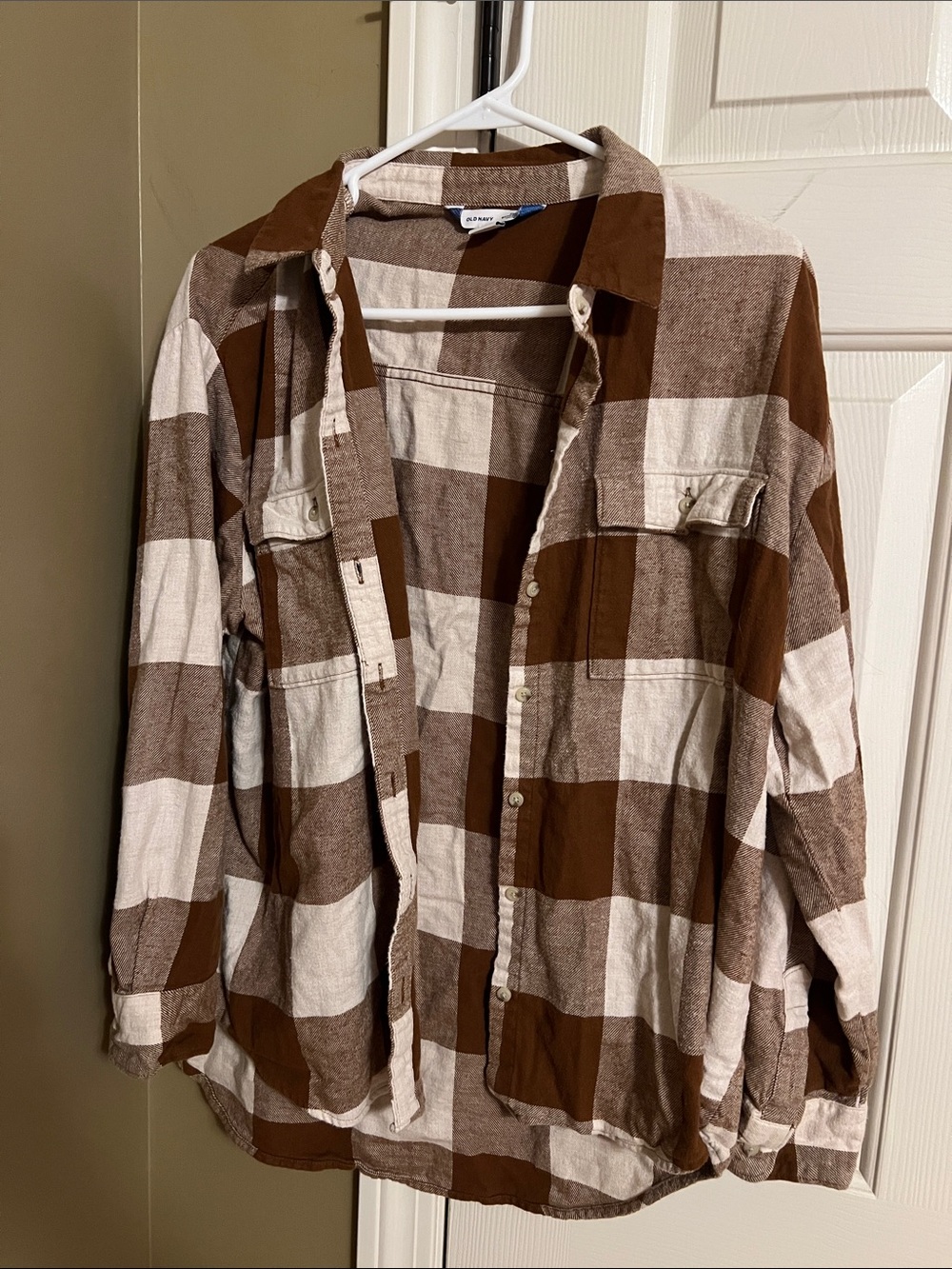 Old Navy Brown & Cream Plaid Boyfriend Shirt